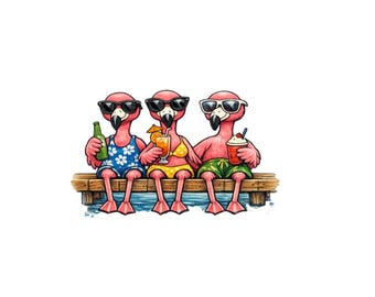 Three Flamingos in Sunglasses sticker | Kiss-Cut Vinyl Decal