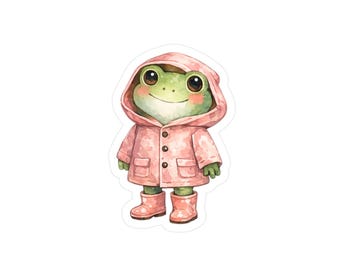Frog in Pink Raincoat Sticker | Kiss-Cut Vinyl Decal