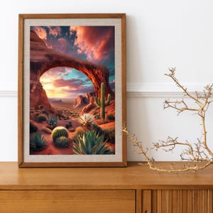 Desert Arch Sunset – Boho Landscape Wall Art Print – Digital Download for Living Room Decor