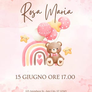 Editable, elegant and refined digital invitation template for children's birthday parties and baptisms