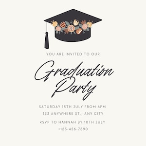 Editable digital template invitation, elegant and refined for graduation, graduation parties, graduation parties