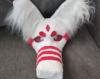 Furry Canine Mask, Red and White, Cosplay Costume