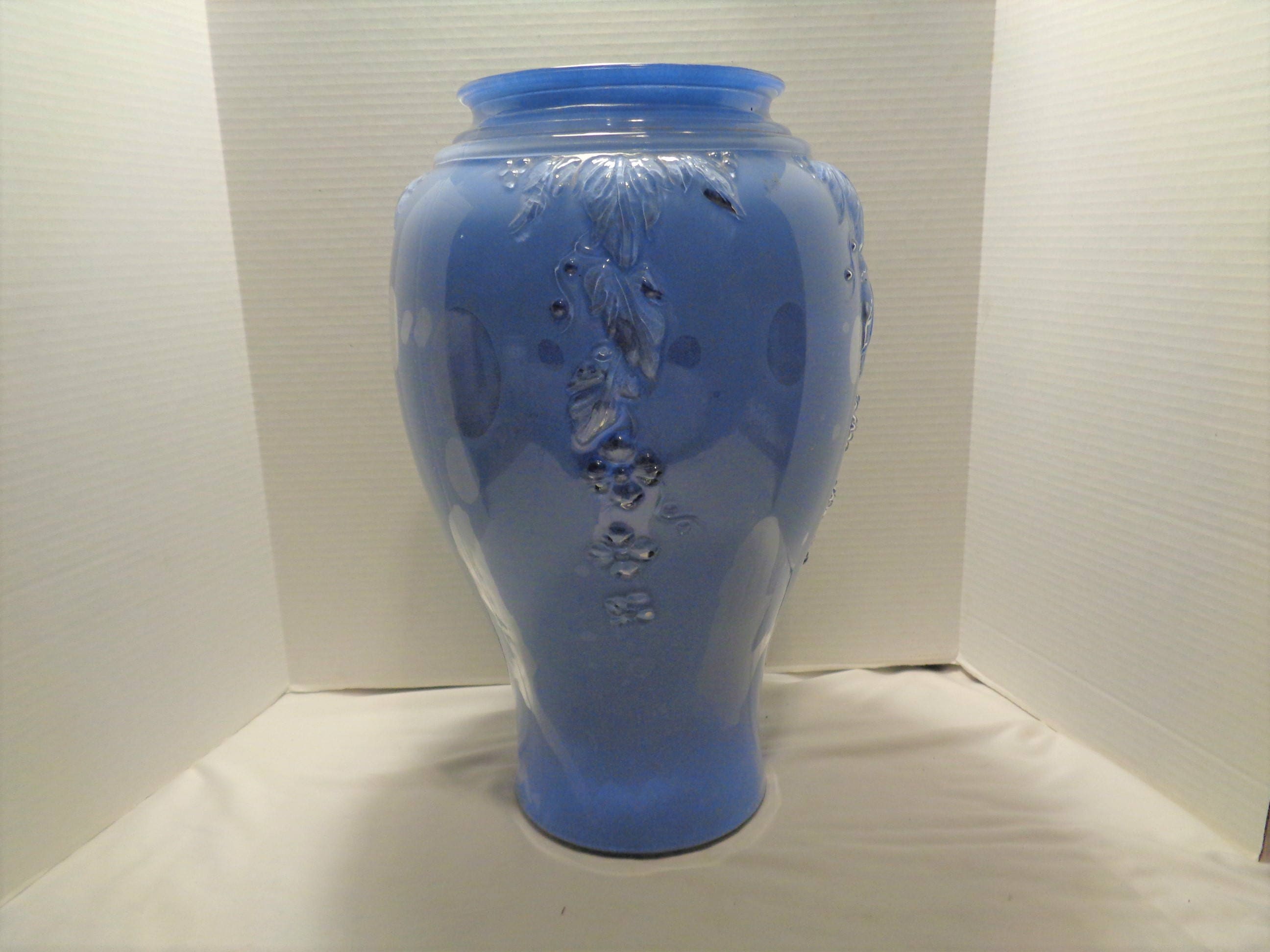 Large Painted Layered Clear Glass Umbrella Stand Vase Sky Blue Etsy