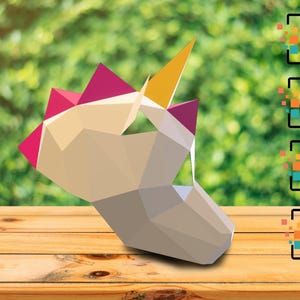Máscara Unicornio Low Poly – Plantilla diy en pdf, SVG, DXF, PDO, 42cm