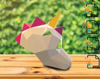 Máscara Unicornio Low Poly – Plantilla diy en pdf, SVG, DXF, PDO, 42cm