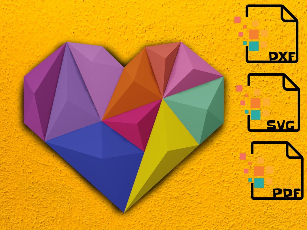 Low Poly Heart Papercraft Template, 3D Paper Heart, Geometric Heart ...