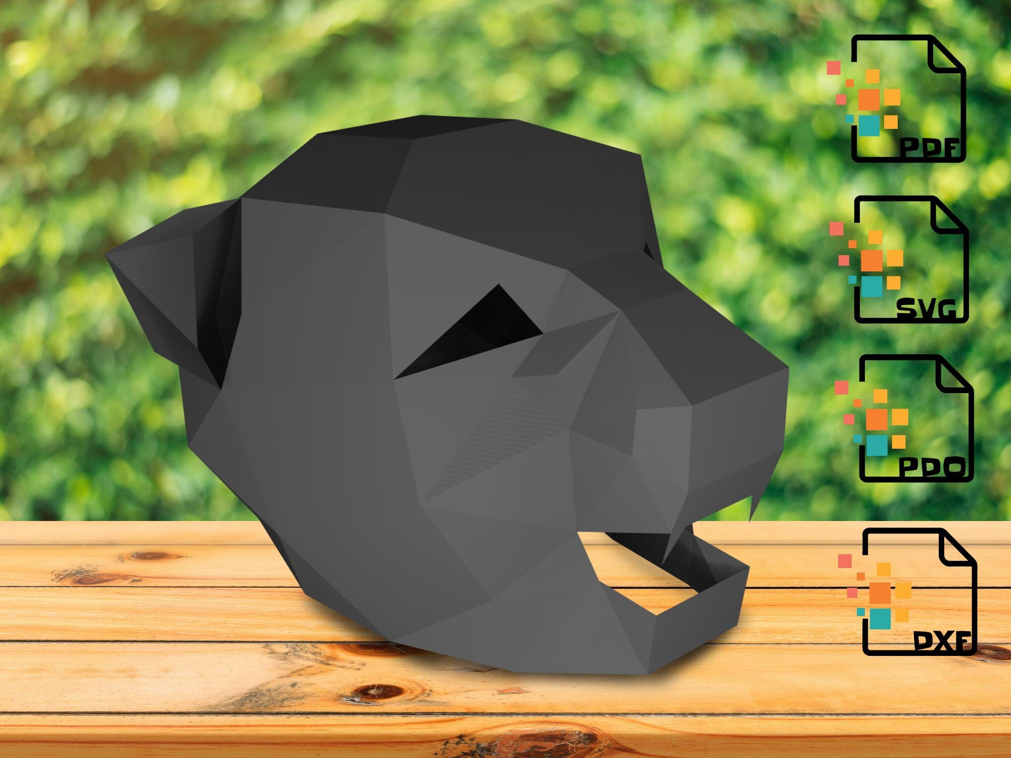 Máscara de Puma 3D Papercraft – Plantilla PDF, DXF, SVG + Instrucciones | Manualidad para imprimir y montar, 36cm