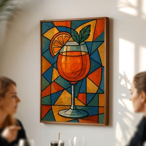 Aperol Spritz Wandkunst, Küchendeko, Bar Poster, Cocktail Wandkunst, Retro Wandkunst, Geschenk für Cocktailliebhaber, Vintage Drink Illustration