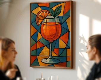 Aperol Spritz Wandkunst, Küchendeko, Bar Poster, Cocktail Wandkunst, Retro Wandkunst, Geschenk für Cocktailliebhaber, Vintage Drink Illustration