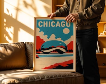 Modern Chicago Bean Poster, Minimal Art Print, Iconic Landmark Decor, Urban Home Decor, Chicago Travel Gift