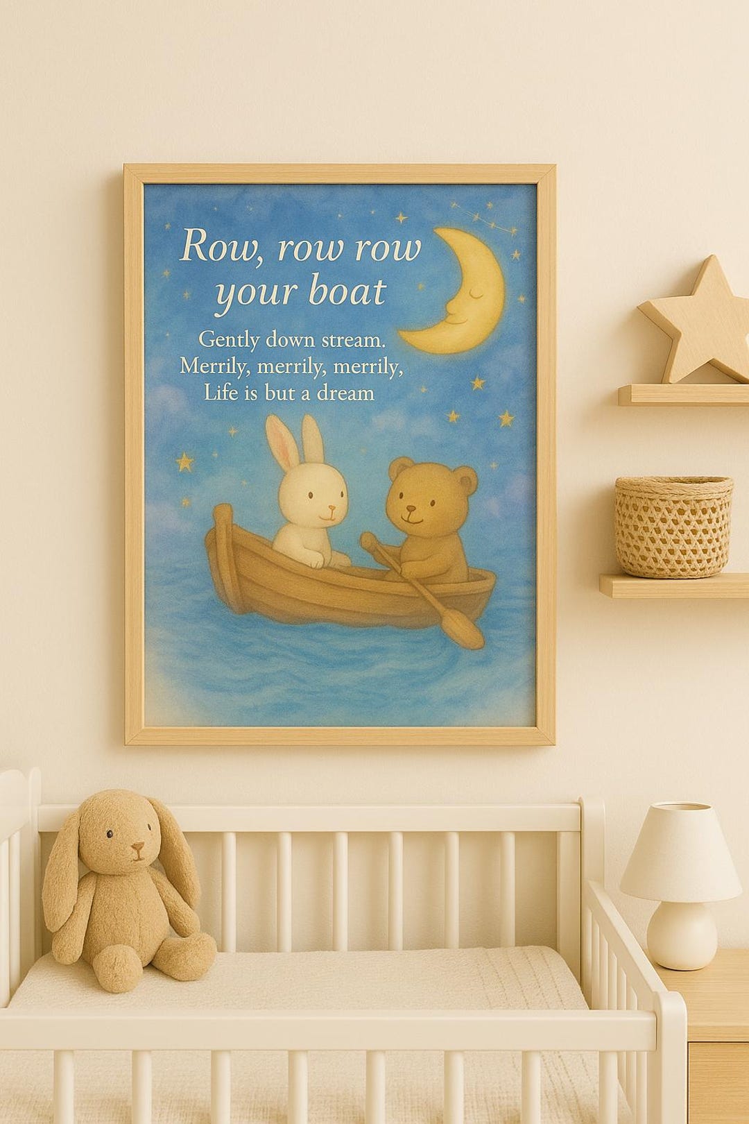 Row Row Row Your Boat Nursery Art - Watercolor Bunny & Bear in Boat ...