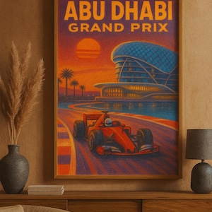 Abu Dhabi Grand Prix Poster | Yas Marina Circuit Formula 1 Print | Vintage Racing Wall Art | Sunset Motorsport Decor