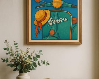 Vespa Retro Wall Art Print - Italian Scooter Poster, Pop Art Travel Decor, Digital Download, Amalfi Summer Vibes Illustration
