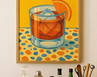 Negroni Printable Wall Art – Bold Cocktail Illustration in Colored Pencil Style – Retro Bar Cart Decor – Digital Drink Download