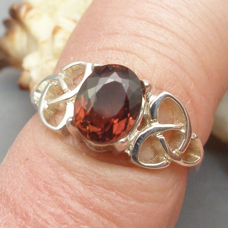 Recycled Silver Raspberry Pink Rubellite Tourmaline Celtic Triskel Ring Natural October Birthstone Mozambique Celtic Knot band