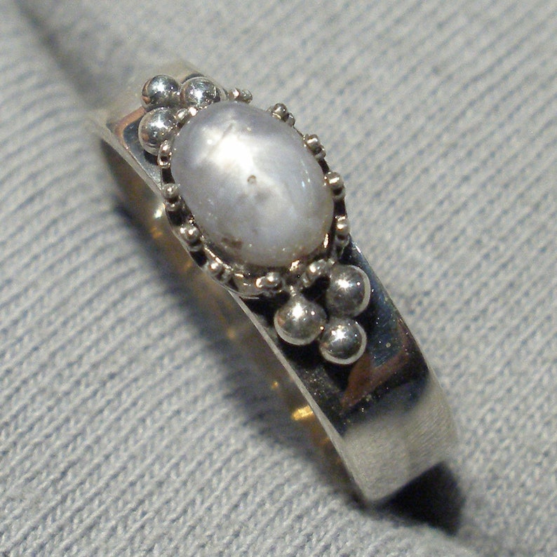 original design recycled sterling Natural Silver Gray Star Sapphire Ring unheated untreated Burma Myanmar September birthstone