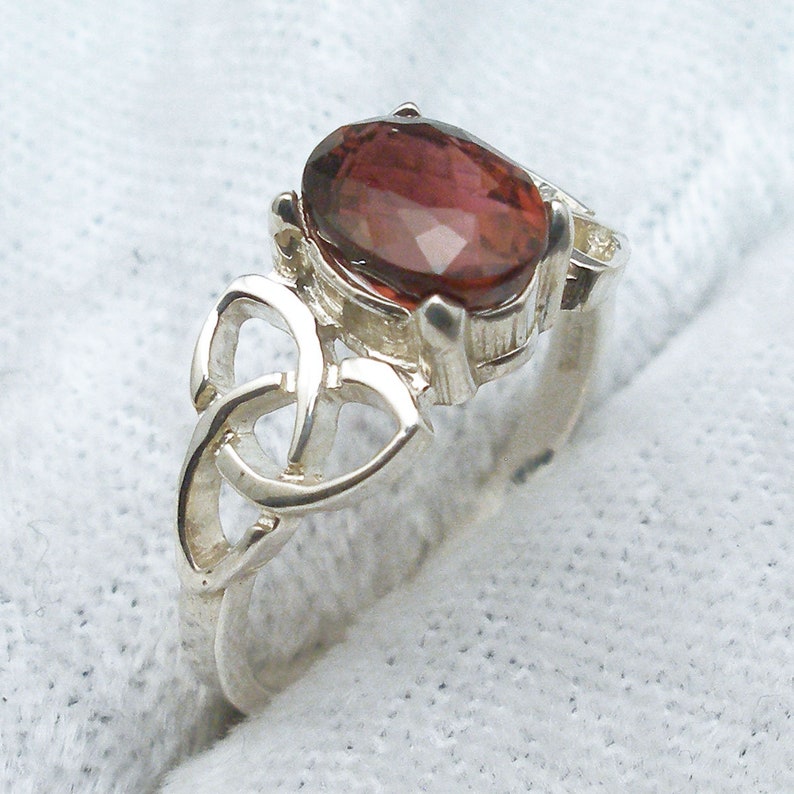 Recycled Silver Raspberry Pink Rubellite Tourmaline Celtic Triskel Ring Natural October Birthstone Mozambique Celtic Knot band