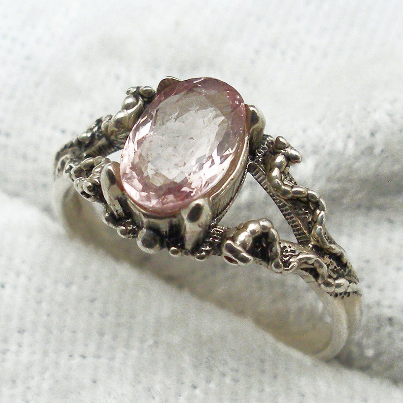 fantasy fairy magic elf elves October birthstone Pink Tourmaline Mythological Stone Protector Ring hand crafted recycled sterling silver