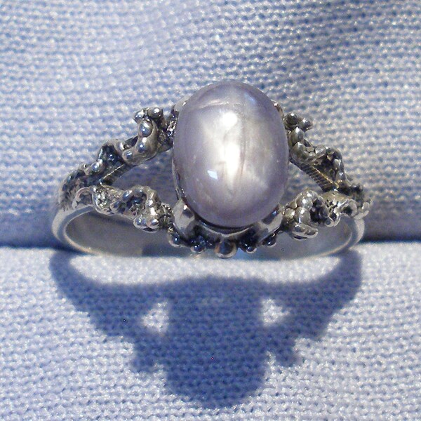 Purple Gray Star Sapphire Mythological Stone Protector Ring, September birthstone recycled sterling silver, natural unheated untreated, #282