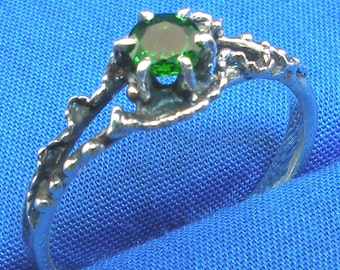 Emerald Green Chrome Diopside, Mythological Stone Protector Ring, Hand Crafted Recycled Sterling Silver, handmade fantasy magic elf elves
