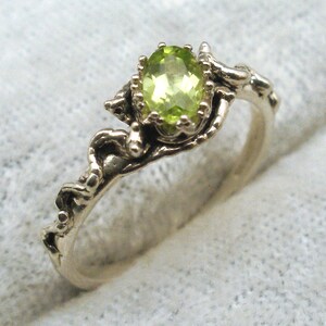 Peridot Mythological Stone Protector Ring, August birthstone, Recycled Sterling Silver, fantasy fairy magic elf elves, earth mined Pakistan