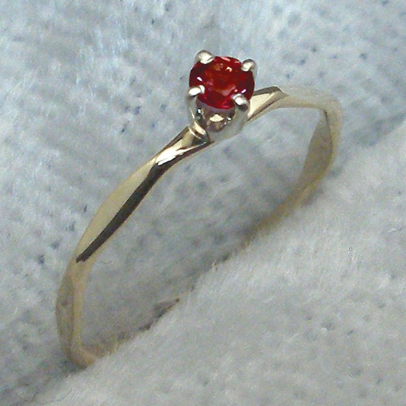 white Garnet 14k Gold Baby Keepsake Ring size 0 or 1 handmade hammered 14 K yellow or rose gold January Birthstone