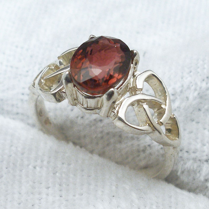 Recycled Silver Raspberry Pink Rubellite Tourmaline Celtic Triskel Ring Natural October Birthstone Mozambique Celtic Knot band