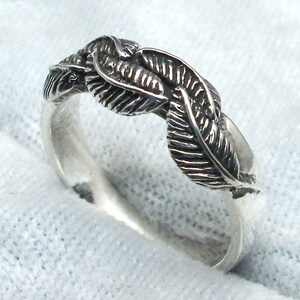 Silver Leaf Ring, Hand Crafted Recycled Sterling, 5 European Beech Leaves on handmade 4 mm silver band