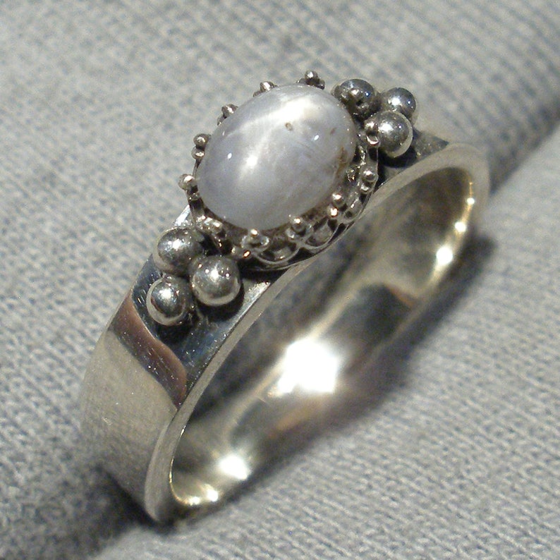 original design recycled sterling Natural Silver Gray Star Sapphire Ring unheated untreated Burma Myanmar September birthstone