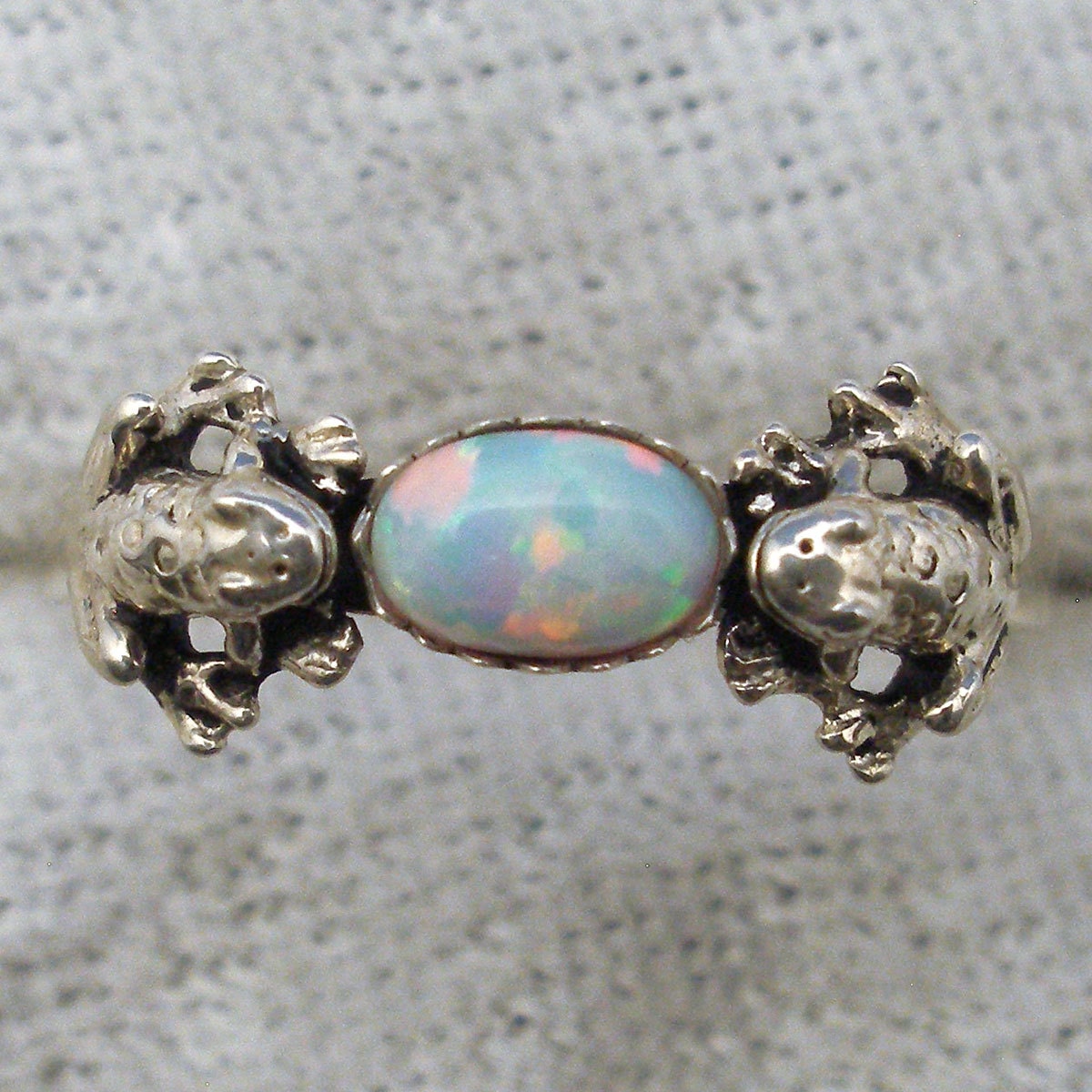 Opal Frog Ring October Birthstone Hand Crafted Recycled Sterling