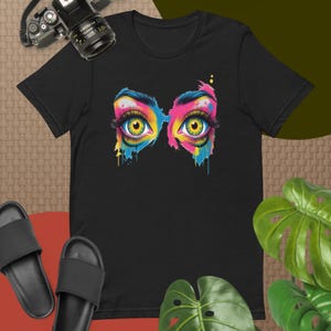 Neon Graffiti Eyes T-Shirt: Vibrant Streetwear Tee