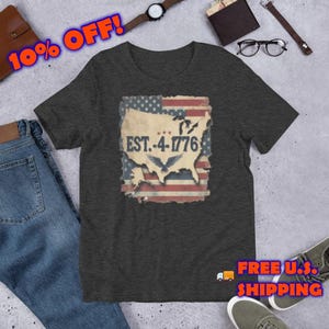 EST. 4-1776 USA T-Shirt – Vintage Landkarten-T-Shirt | 4. Juli Unabhängigkeitstag Shirt | Adler Freiheit Grafik
