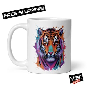 Tiger Mug – Vibrant 11oz Jungle Animal Coffee Cup, Bold Tiger Face Art Gift, Wildlife Lover Mug, Colorful Zoo Mug for Animal Fans