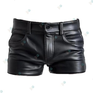 Herrshorts i äkta läder, svarta hotpants i äkta läder, biker-klubbshorts i äkta läder, byxor i äkta kohud