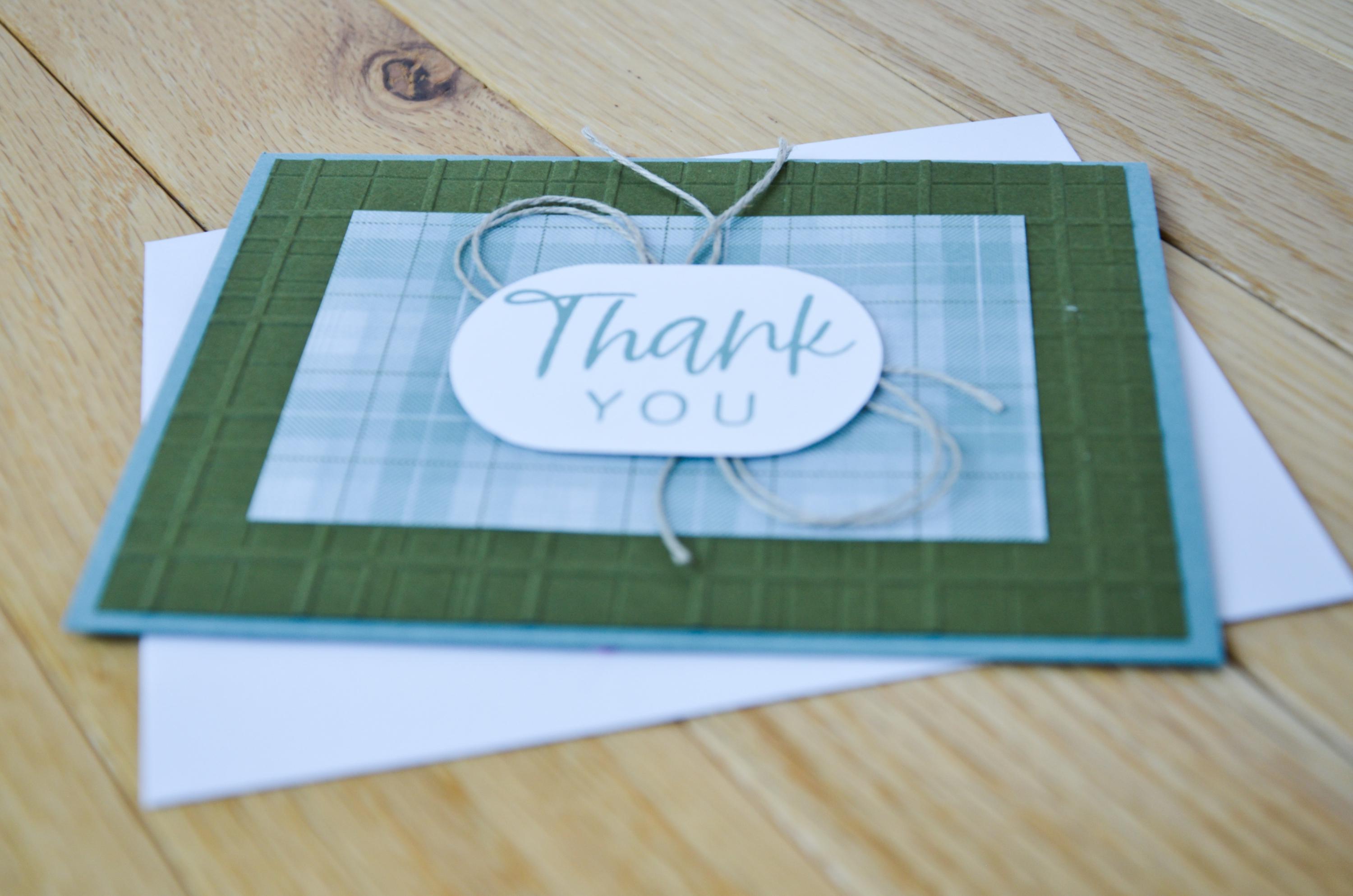 Rustic Plaid Thank You Card – Handmade Embossed Card With Twine Accent ...
