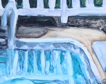 Original Artwork, Landscape Oil Painting - Small Works, Plein Air, Poolside Summer