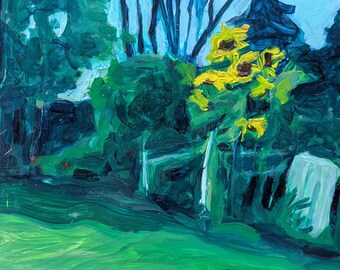 Original Artwork, Landscape Oil Painting - Small Works, Plein Air, Sunflower Garden