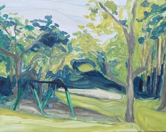 Original Artwork, Landscape Oil Painting - Small Works, Plein Air, Park, Swingset