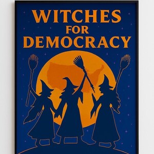 Heksen voor democratie poster, halloween feministische print, vet coven silhouet afdrukbare, stemrecht politieke muur kunst, weerstaan decor van het huis