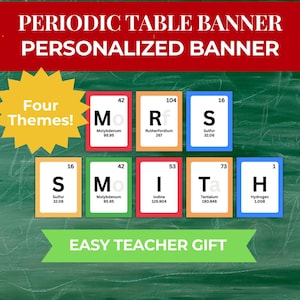 Personalisiertes Periodic Table Banner Printable Geschenk für Lehrer für Chemie Klassenzimmer Dekor STEM Mittelschule High School