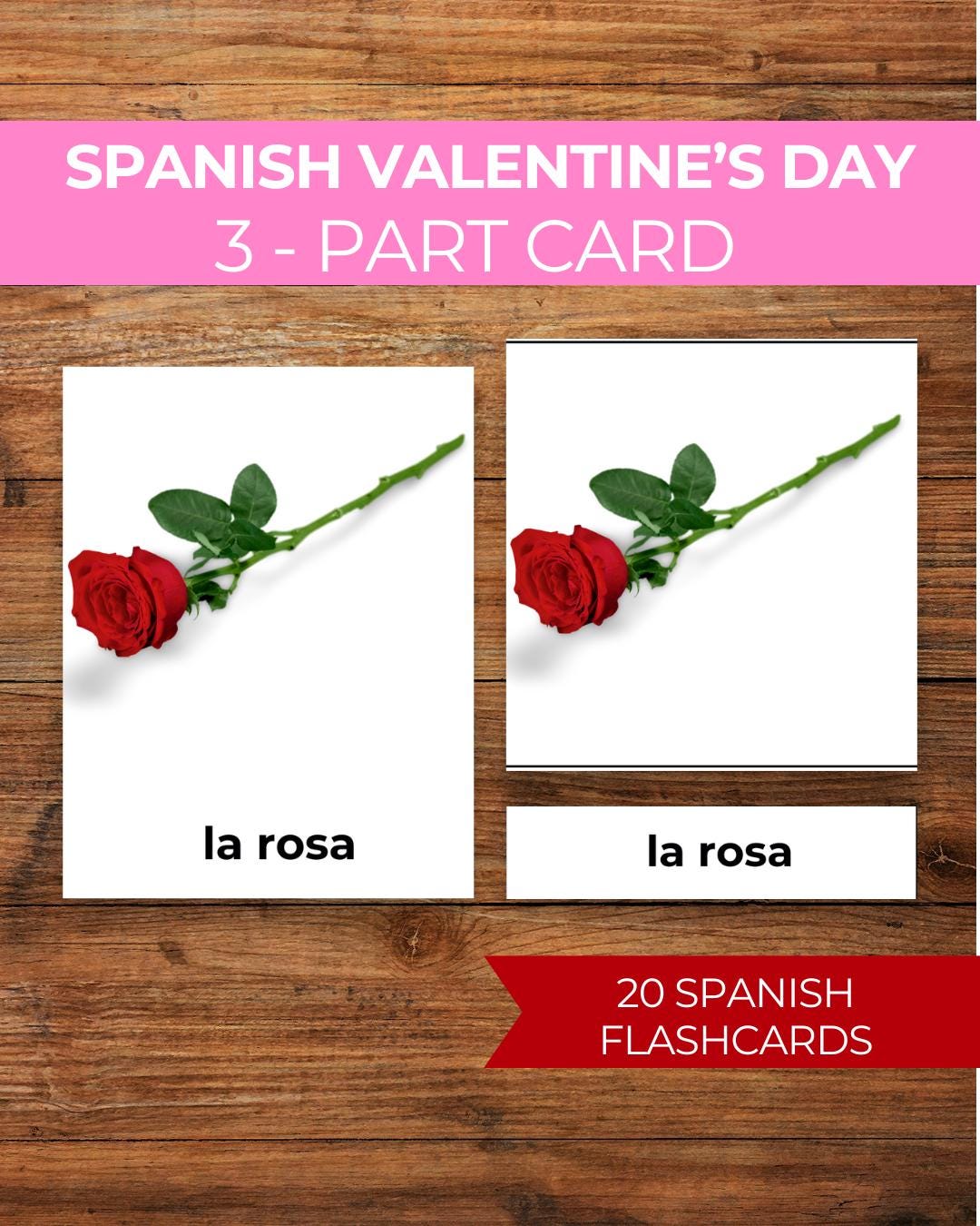 Spanish Montessori Valentine's Day Flashcards Printable 3 Part Cards ...