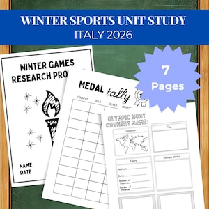 Italy 2026 Winter Games Unit Study Printable Winter Sports Research Activity Homeschool 3rd Grade 4th Grade 4th Grade 6th Grade Medal Tally