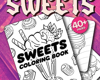 Sweets Coloring Book: 44 Fun Illustrations (PDF Digital Download) Dessert ice cream fun cake