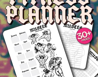 Muscle Calendar of Gains: Fitness Planner, Task Tracker (5x7 PNG JPEG PDF Digital Download)