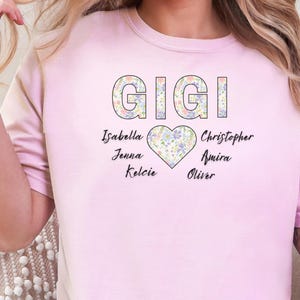 Custom Gigi Shirt with Block Letters and Grandchildren&#39;s Names, Comfort Colors Personalized Gift for Grandmother