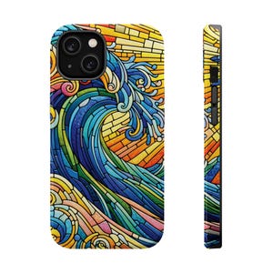 Stained Glass Ocean iPhone Case Magnetic Nautical Phone Cover Yellow Blue Beach Accessories