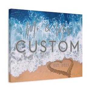 Personalized Couple Canvas Print Wedding Anniversary Beach Gift Stretched Matte Wall Art Romantic Home Decor Unique Custom Sign