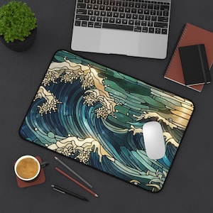Stained Glass Ocean Desk Mat: Coastal Home Office Decor Mouse Pad