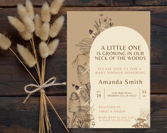 Woodland Mushroom Baby Shower Invitation: Editable Forest Theme (Digital Download 5x7in Template)