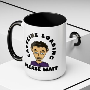 Taza de café, caricatura de un soñoliento con cafeína, espera un momento, divertida taza de té, regalo bonito, decoración de escritorio, artículos de cocina